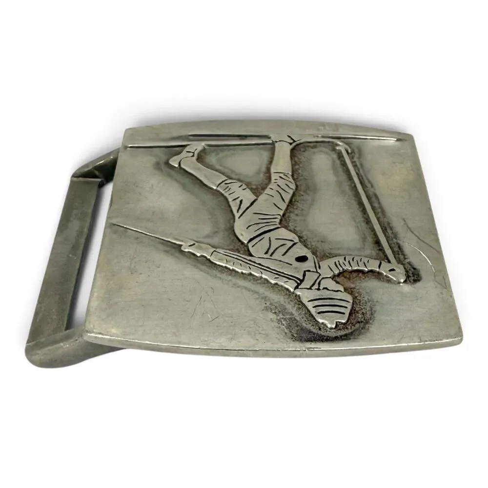 Vintage 1970s John E McCann Pewter Cross Country Skier Belt Buckle Wenham MA